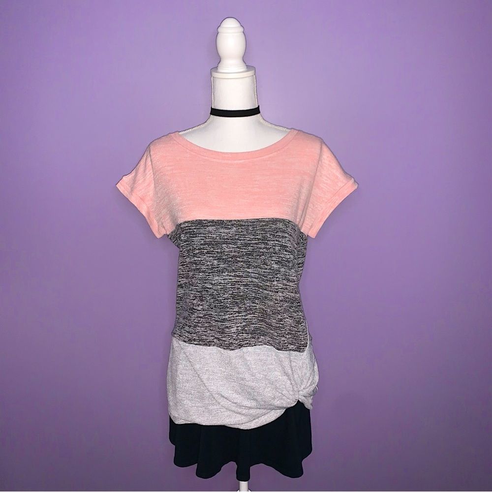 NEW Boutique Pink and Grey Colorblock Knit Top